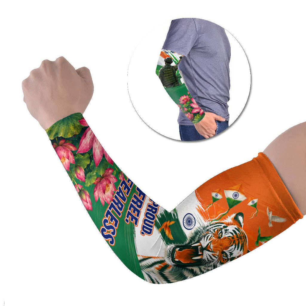 India Proud Free Fearless Arm Sleeves Bengal Tiger Military Soldier Jets Art