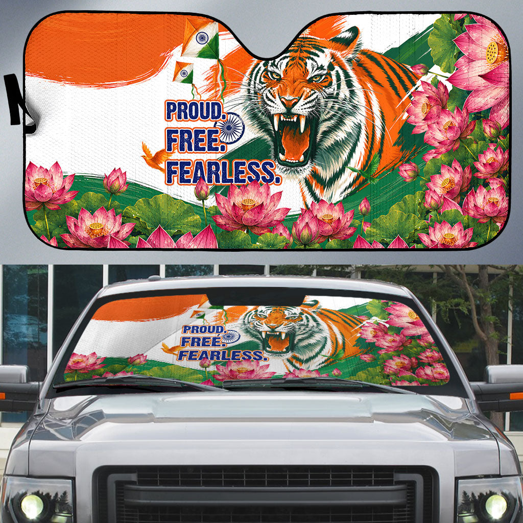 India Proud Free Fearless Auto Sun Shade Bengal Tiger Military Soldier Jets Art