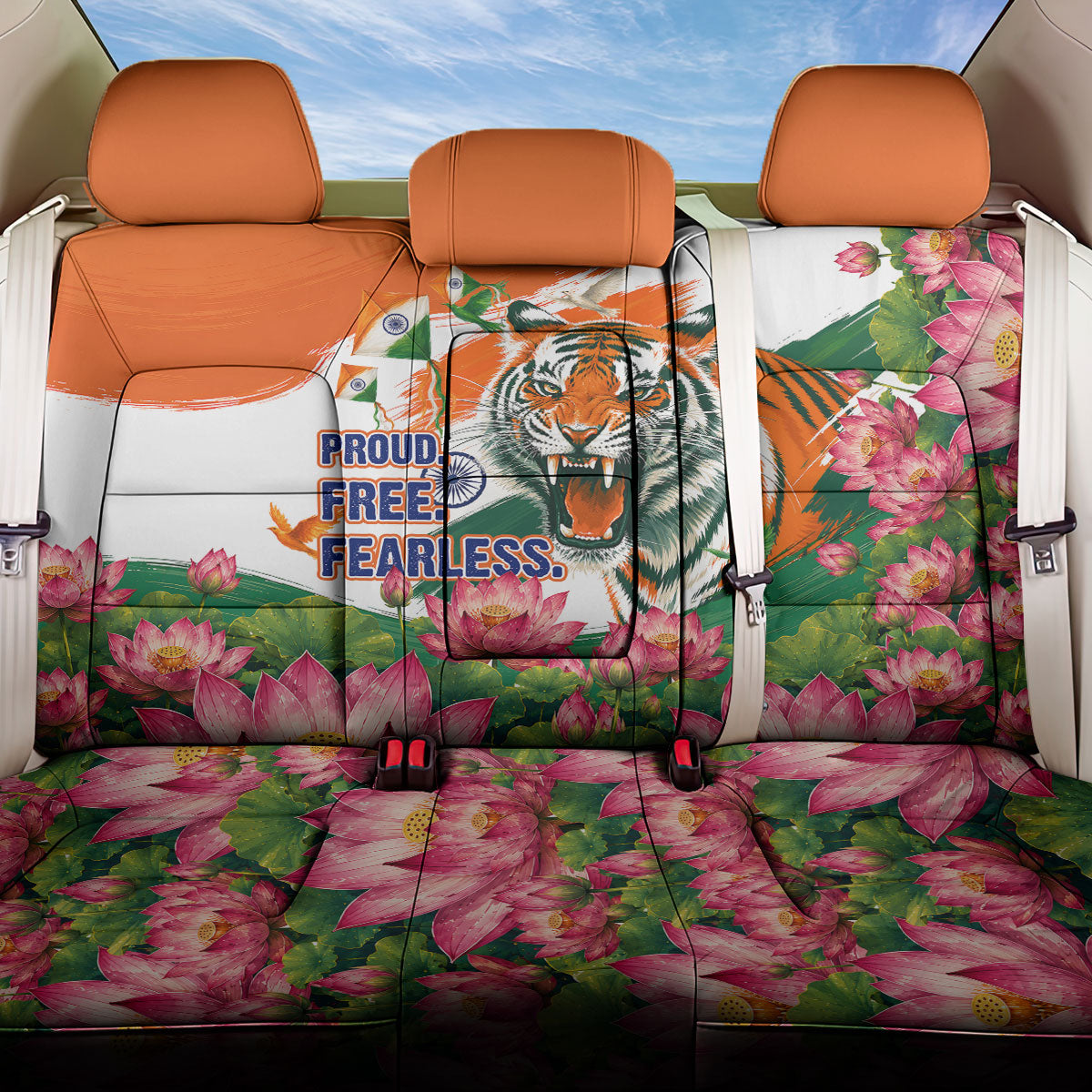India Proud Free Fearless Back Car Seat Cover Bengal Tiger Military Soldier Jets Art