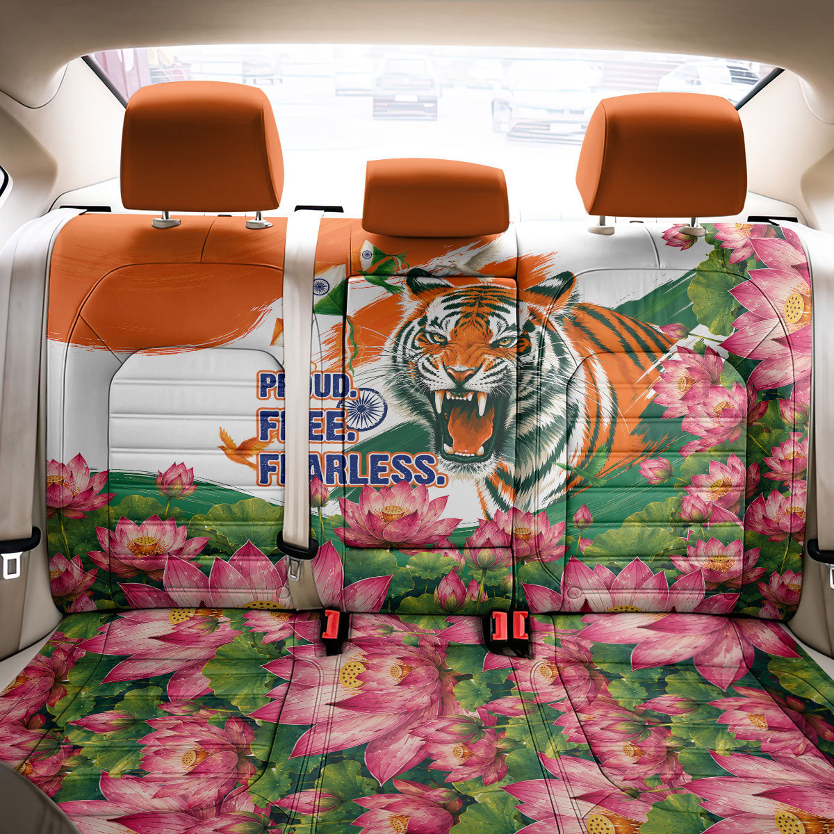 India Proud Free Fearless Back Car Seat Cover Bengal Tiger Military Soldier Jets Art