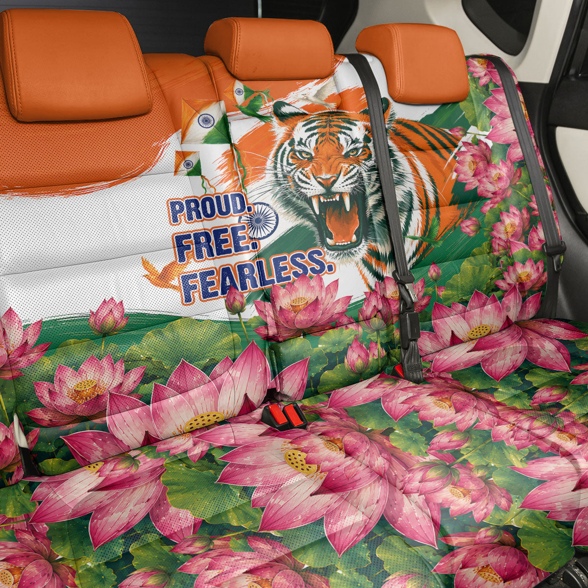 India Proud Free Fearless Back Car Seat Cover Bengal Tiger Military Soldier Jets Art