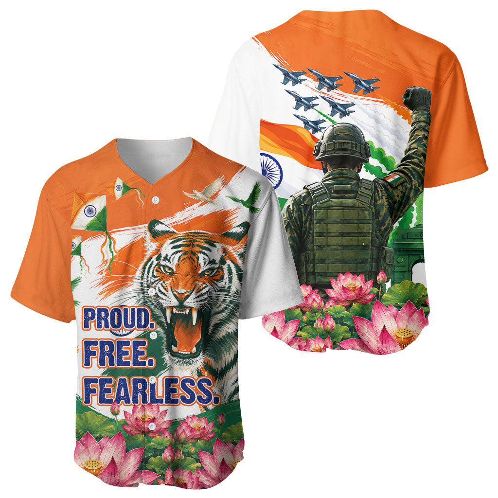 India Proud Free Fearless Baseball Jersey Bengal Tiger Military Soldier Jets Art