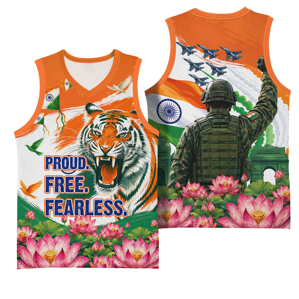 India Proud Free Fearless Basketball Jersey Bengal Tiger Military Soldier Jets Art