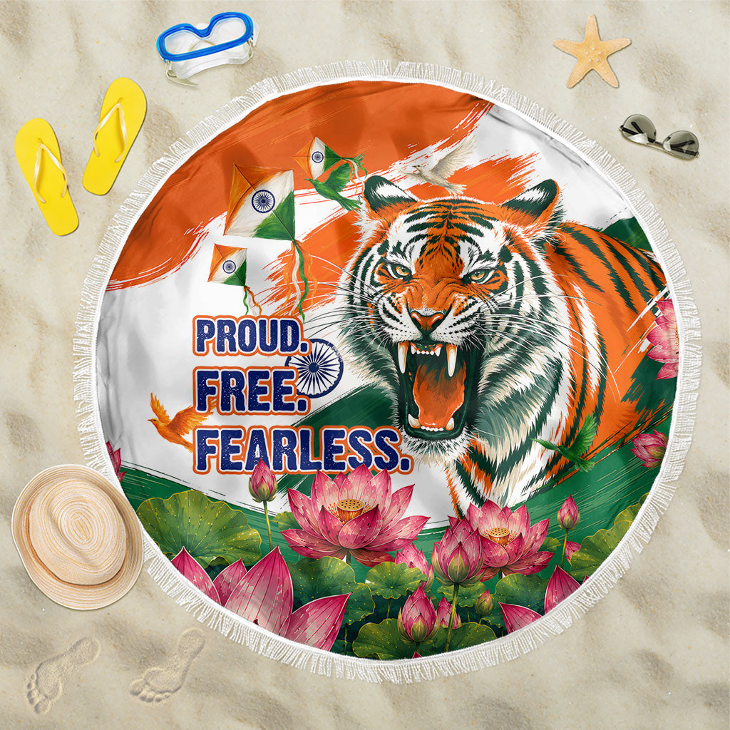India Proud Free Fearless Beach Blanket Bengal Tiger Military Soldier Jets Art