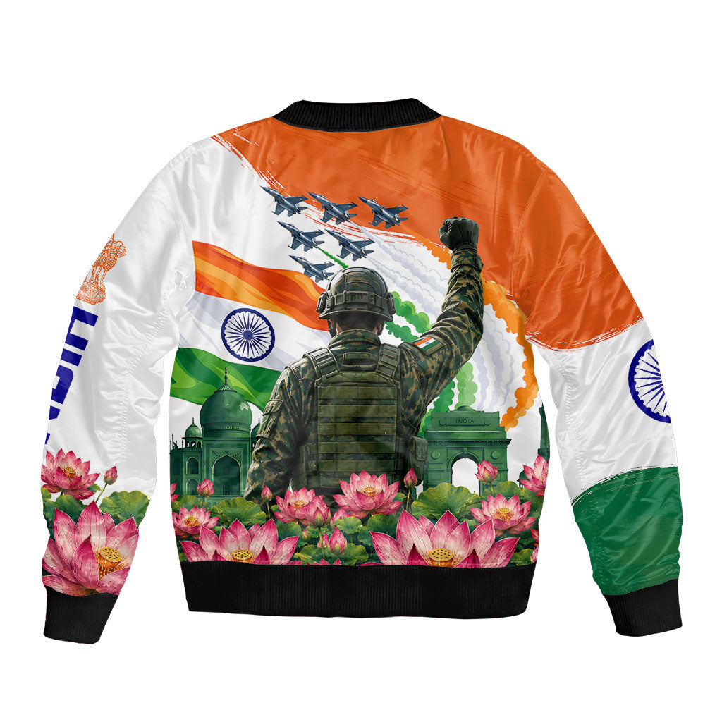 India Proud Free Fearless Bomber Jacket Bengal Tiger Military Soldier Jets Art