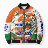 India Proud Free Fearless Bomber Puffer Jacket Bengal Tiger Military Soldier Jets Art