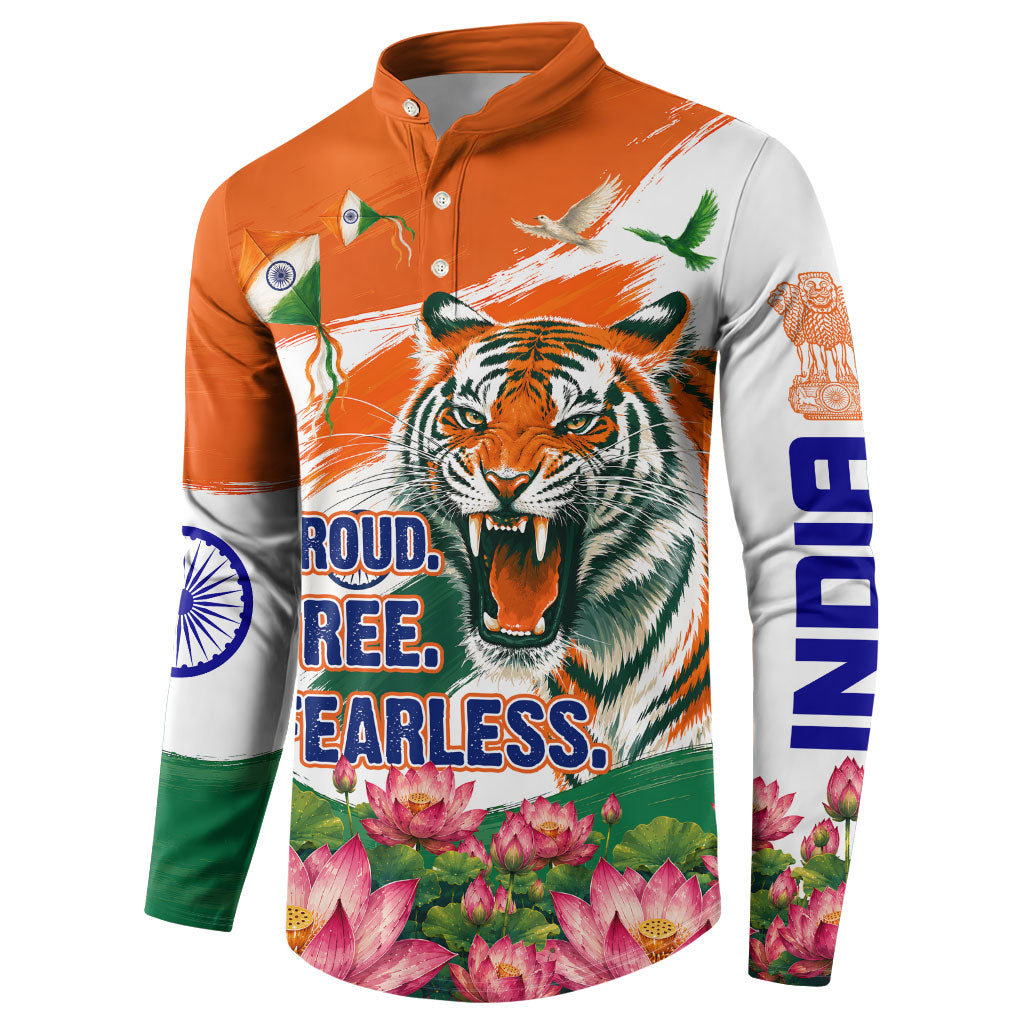 India Proud Free Fearless Button Sweatshirt Bengal Tiger Military Soldier Jets Art