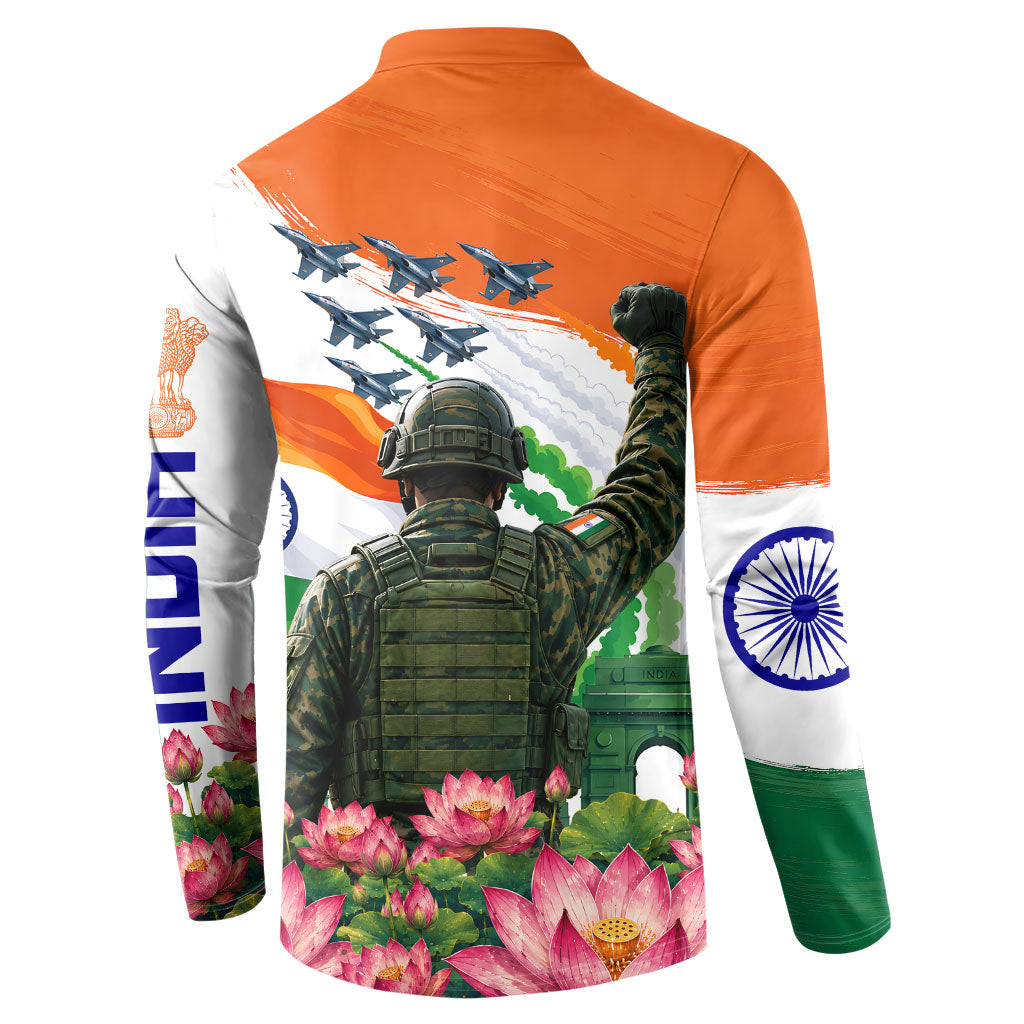 India Proud Free Fearless Button Sweatshirt Bengal Tiger Military Soldier Jets Art