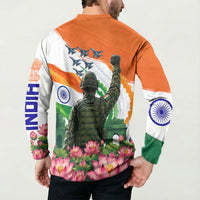 India Proud Free Fearless Button Sweatshirt Bengal Tiger Military Soldier Jets Art
