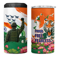 India Proud Free Fearless 4 in 1 Can Cooler Tumbler Bengal Tiger Military Soldier Jets Art