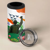 India Proud Free Fearless 4 in 1 Can Cooler Tumbler Bengal Tiger Military Soldier Jets Art