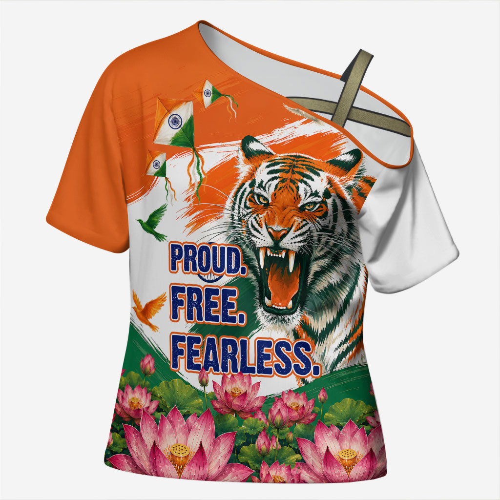 India Proud Free Fearless Cross Shoulder Shirt Bengal Tiger Military Soldier Jets Art