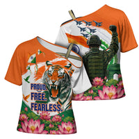 India Proud Free Fearless Cross Shoulder Shirt Bengal Tiger Military Soldier Jets Art