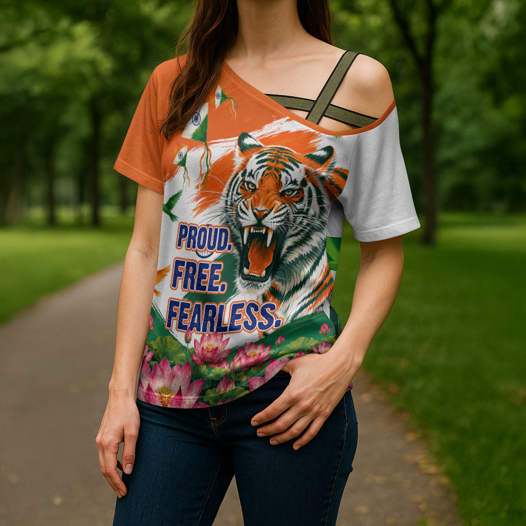 India Proud Free Fearless Cross Shoulder Shirt Bengal Tiger Military Soldier Jets Art