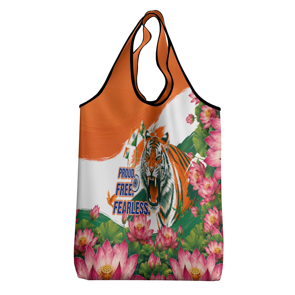 India Proud Free Fearless Grocery Bag Bengal Tiger Military Soldier Jets Art