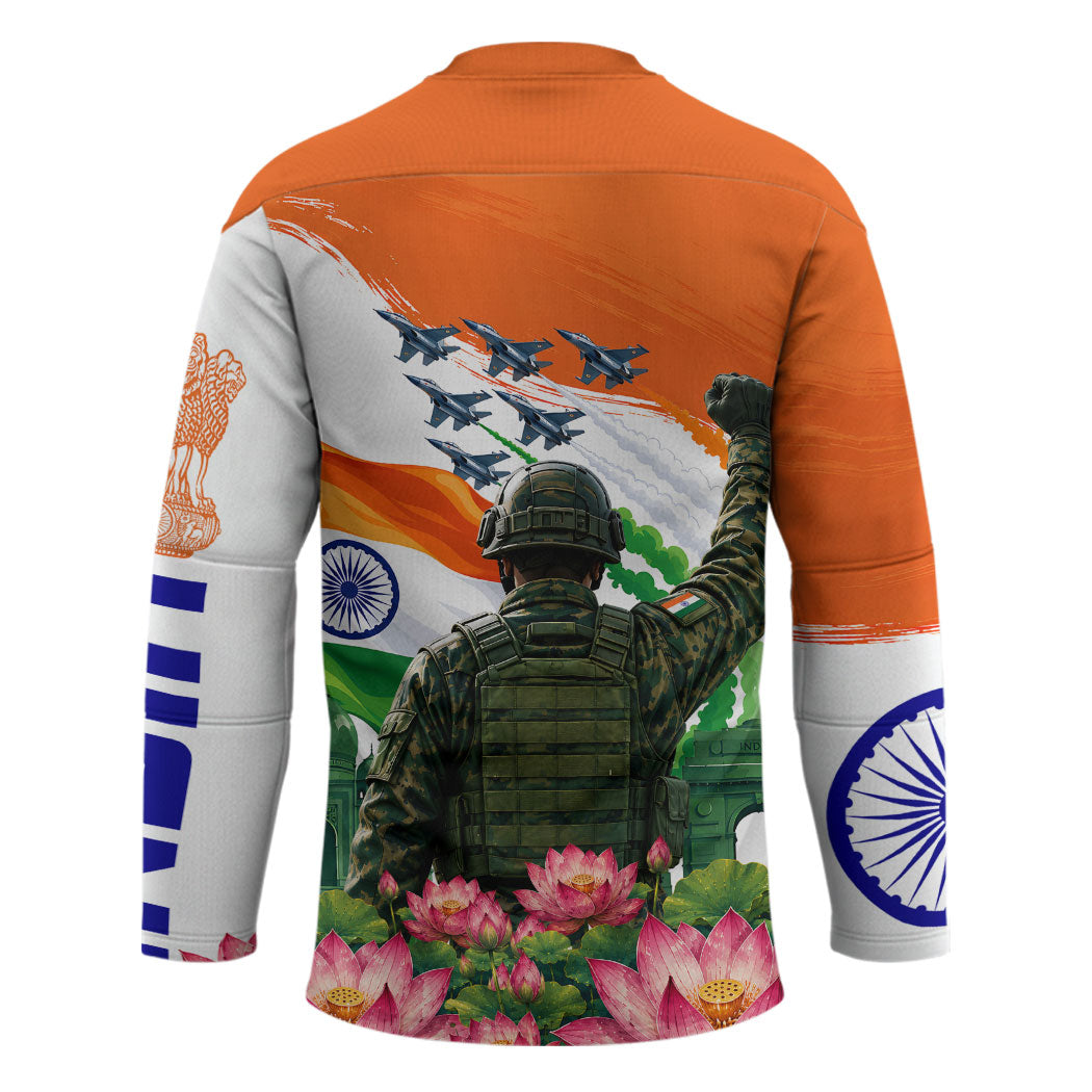 India Proud Free Fearless Hockey Jersey Bengal Tiger Military Soldier Jets Art