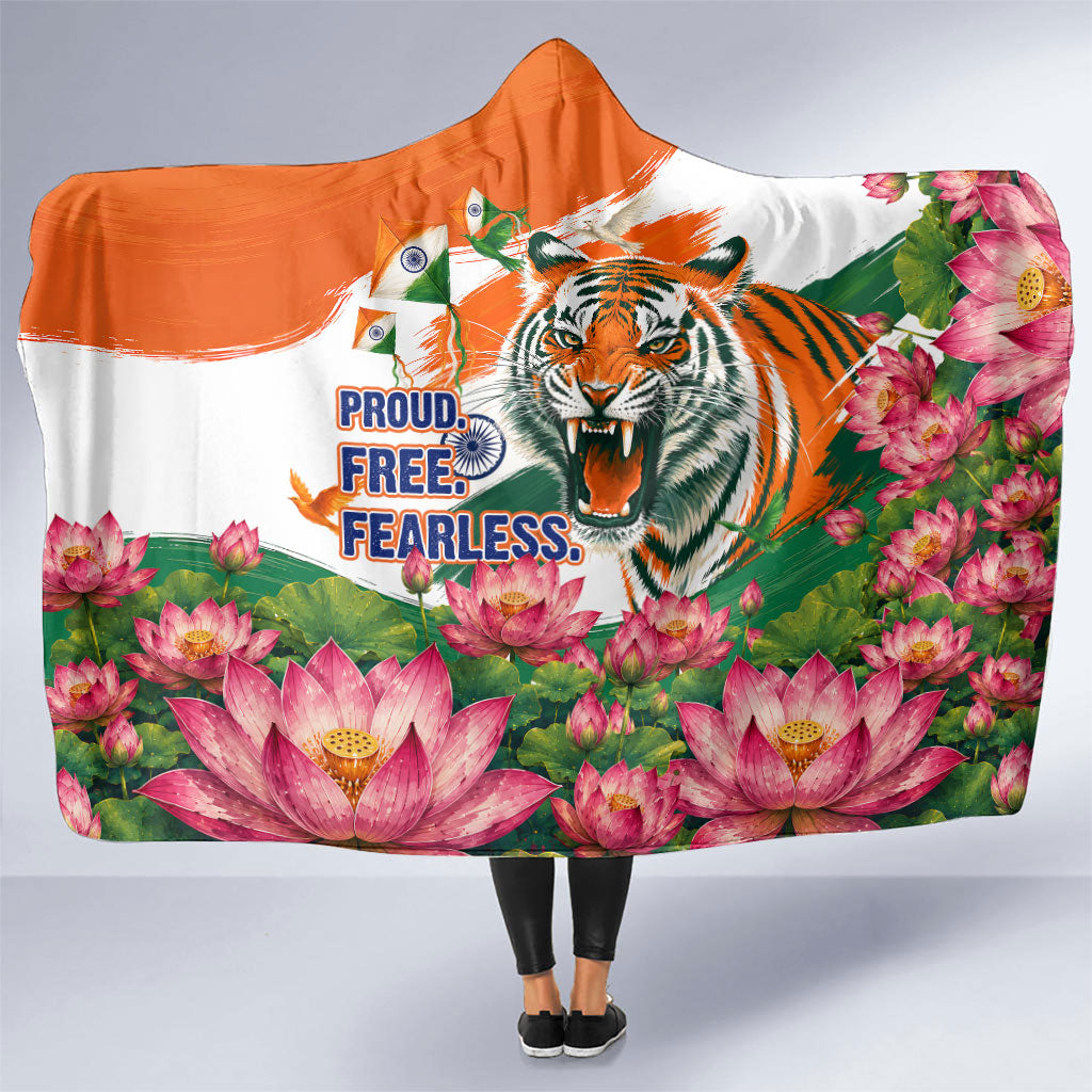 India Proud Free Fearless Hooded Blanket Bengal Tiger Military Soldier Jets Art