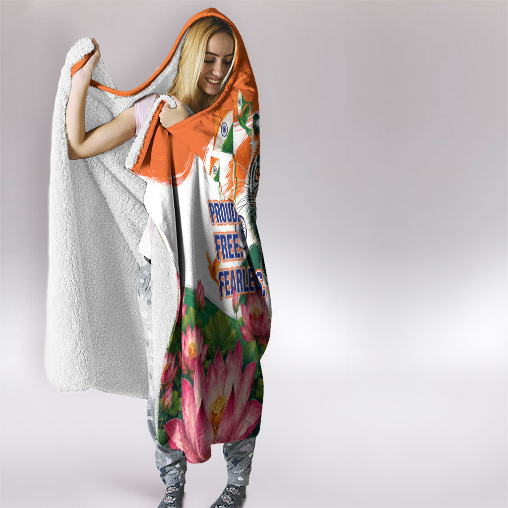 India Proud Free Fearless Hooded Blanket Bengal Tiger Military Soldier Jets Art