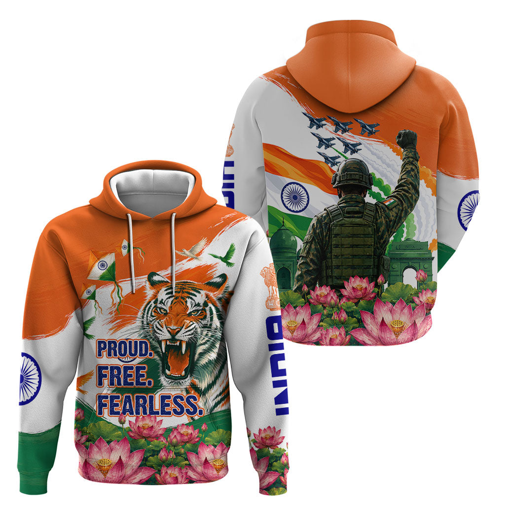 India Proud Free Fearless Hoodie Bengal Tiger Military Soldier Jets Art
