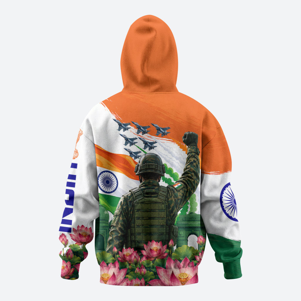 India Proud Free Fearless Hoodie Bengal Tiger Military Soldier Jets Art