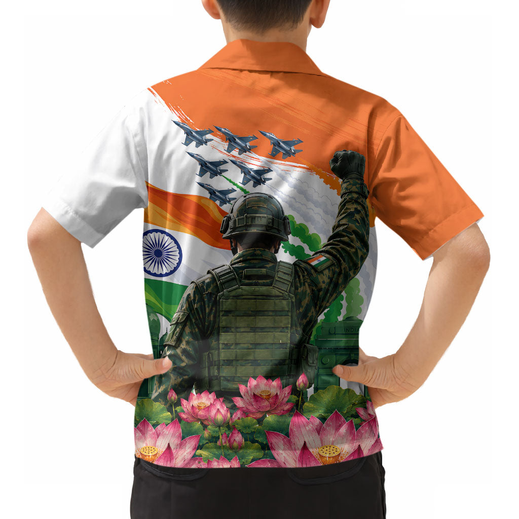 India Proud Free Fearless Kid Hawaiian Shirt Bengal Tiger Military Soldier Jets Art