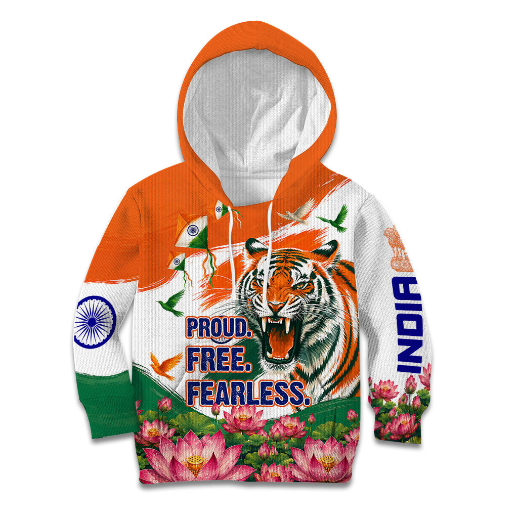 India Proud Free Fearless Kid Hoodie Bengal Tiger Military Soldier Jets Art