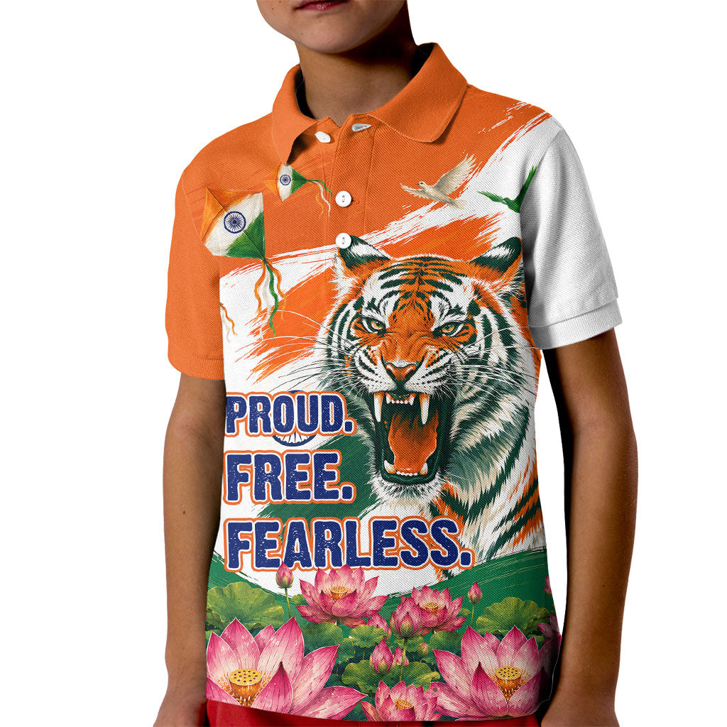 India Proud Free Fearless Kid Polo Shirt Bengal Tiger Military Soldier Jets Art