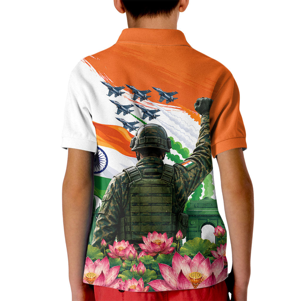 India Proud Free Fearless Kid Polo Shirt Bengal Tiger Military Soldier Jets Art