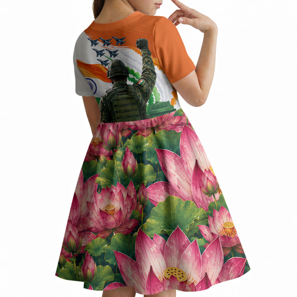 India Proud Free Fearless Kid Short Sleeve Dress Bengal Tiger Military Soldier Jets Art
