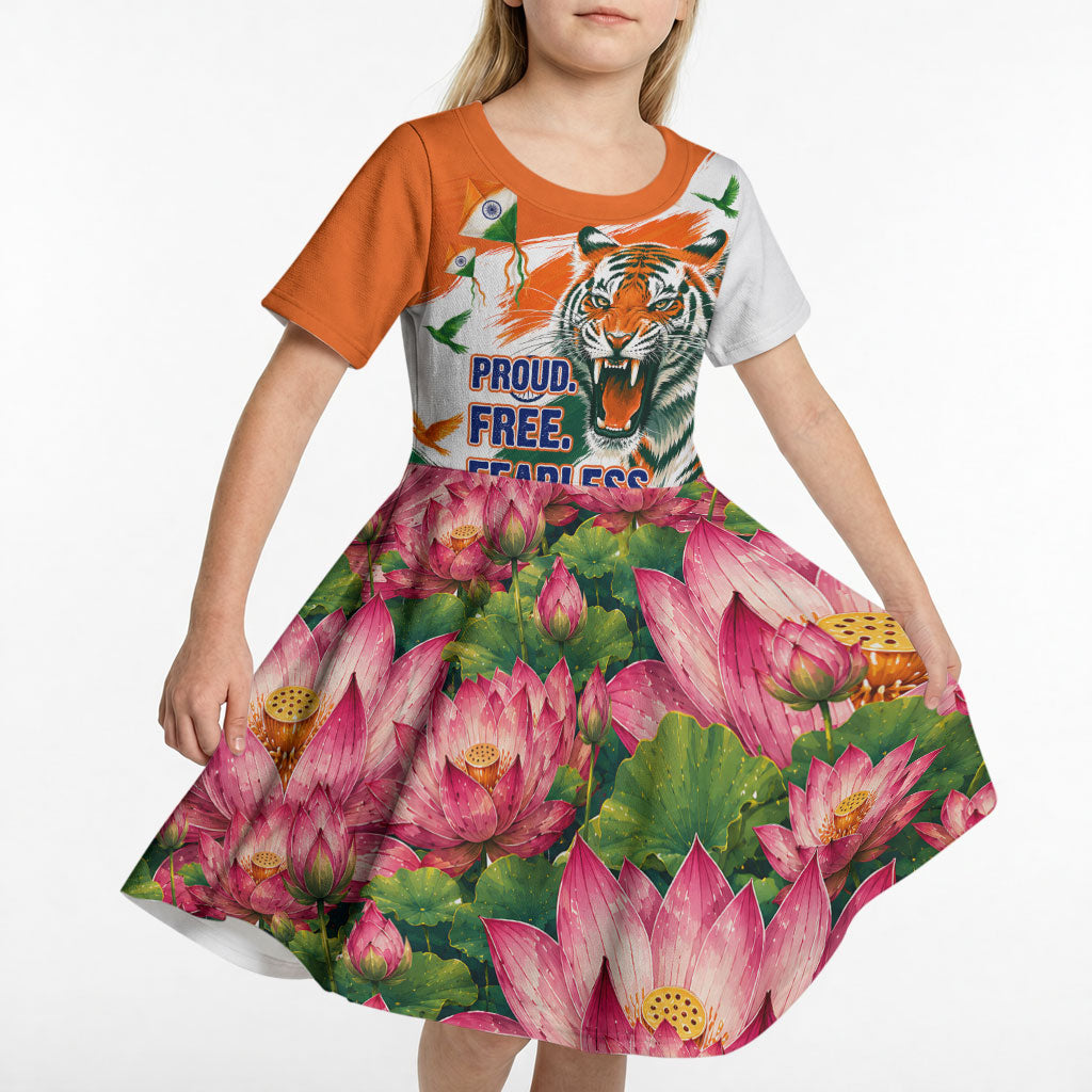 India Proud Free Fearless Kid Short Sleeve Dress Bengal Tiger Military Soldier Jets Art
