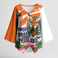 India Proud Free Fearless Kimono Sleeve Blouse Bengal Tiger Military Soldier Jets Art