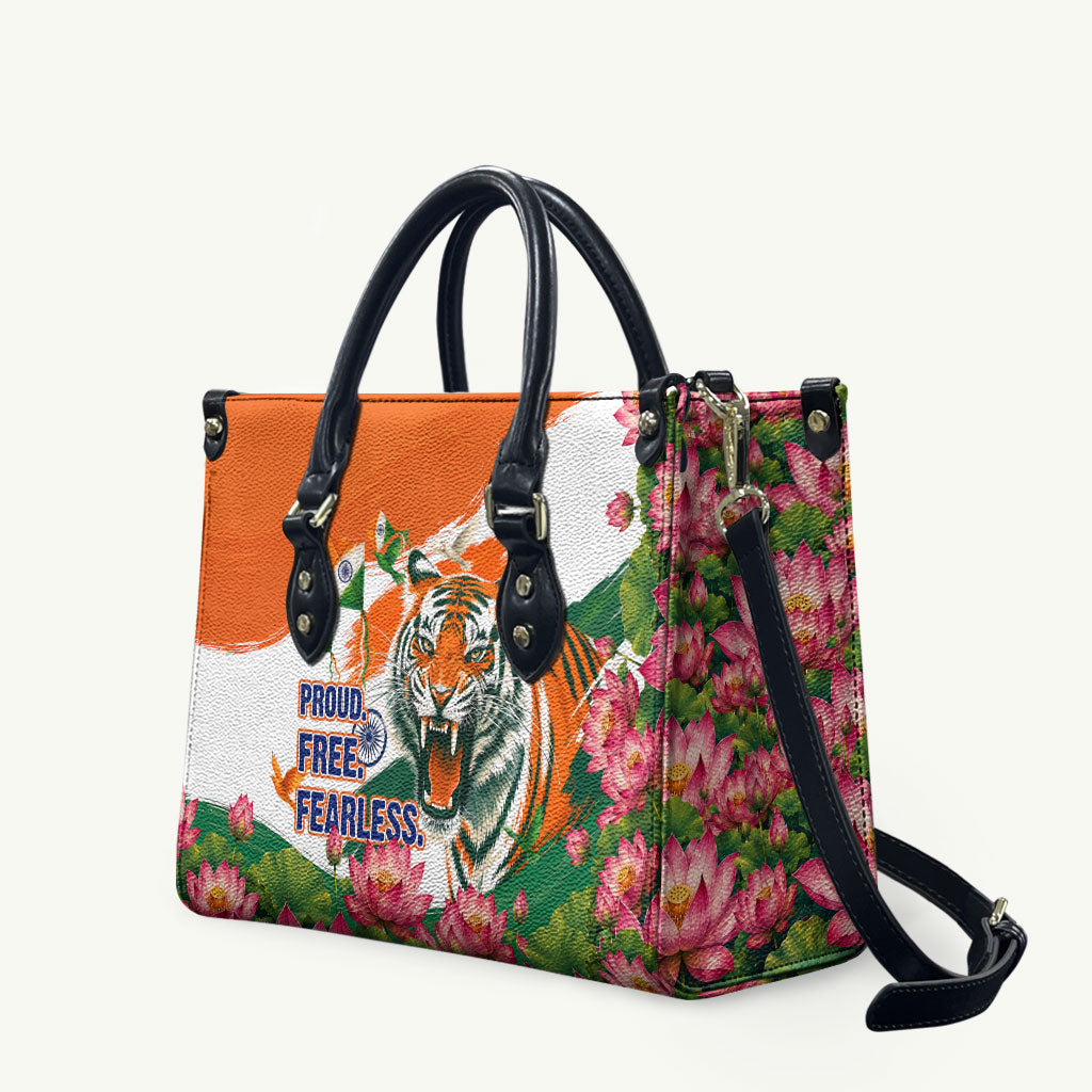 India Proud Free Fearless Leather Bag Bengal Tiger Military Soldier Jets Art