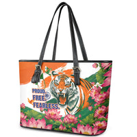 India Proud Free Fearless Leather Tote Bag Bengal Tiger Military Soldier Jets Art