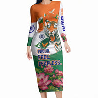India Proud Free Fearless Long Sleeve Bodycon Dress Bengal Tiger Military Soldier Jets Art