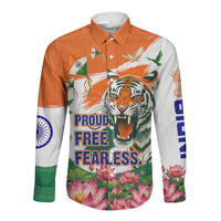 India Proud Free Fearless Long Sleeve Button Shirt Bengal Tiger Military Soldier Jets Art