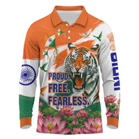 India Proud Free Fearless Long Sleeve Polo Shirt Bengal Tiger Military Soldier Jets Art