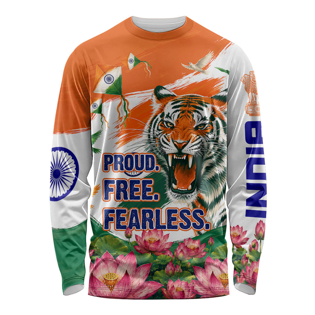 India Proud Free Fearless Long Sleeve Shirt Bengal Tiger Military Soldier Jets Art