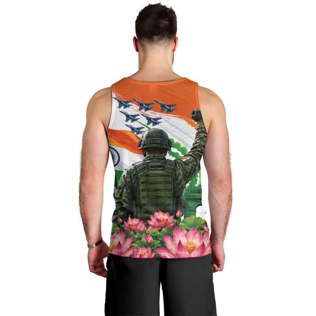 India Proud Free Fearless Men Tank Top Bengal Tiger Military Soldier Jets Art