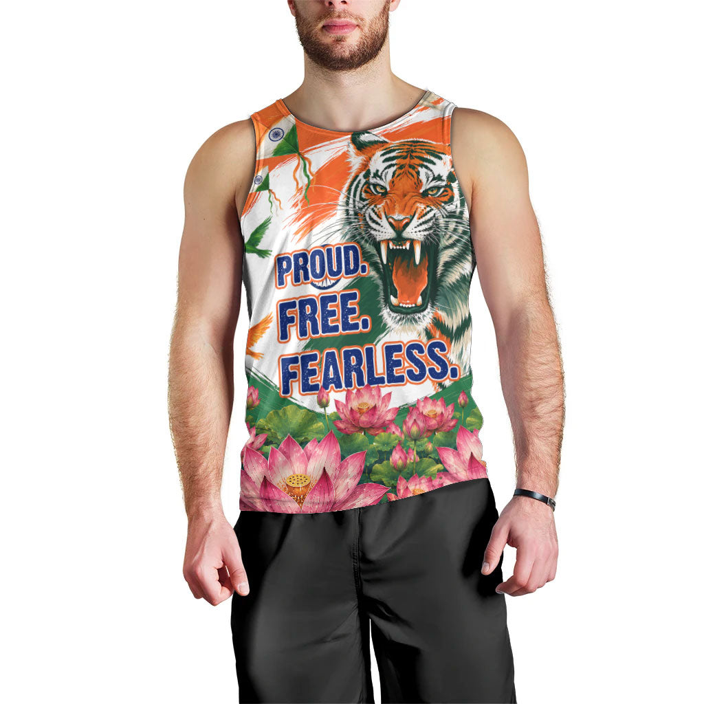 India Proud Free Fearless Men Tank Top Bengal Tiger Military Soldier Jets Art