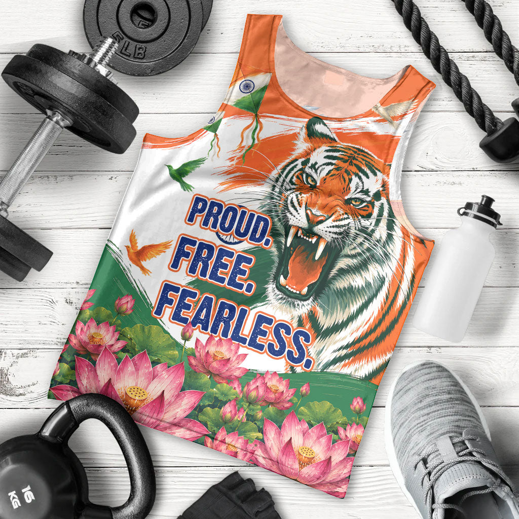 India Proud Free Fearless Men Tank Top Bengal Tiger Military Soldier Jets Art