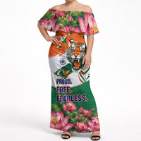 India Proud Free Fearless Off Shoulder Maxi Dress Bengal Tiger Military Soldier Jets Art