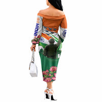 India Proud Free Fearless Off The Shoulder Long Sleeve Dress Bengal Tiger Military Soldier Jets Art