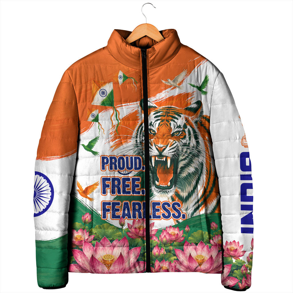 India Proud Free Fearless Padded Jacket Bengal Tiger Military Soldier Jets Art