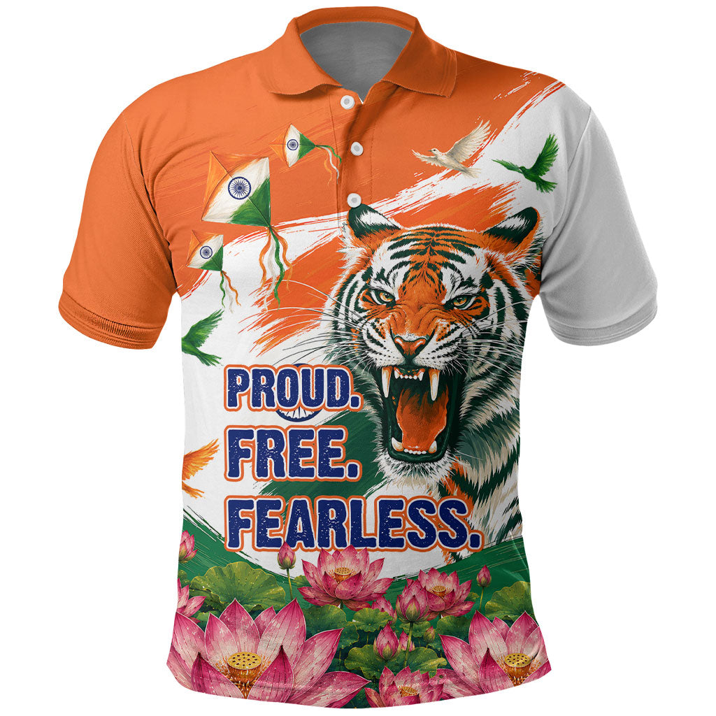 India Proud Free Fearless Polo Shirt Bengal Tiger Military Soldier Jets Art