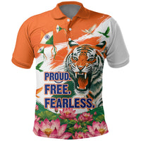 India Proud Free Fearless Polo Shirt Bengal Tiger Military Soldier Jets Art