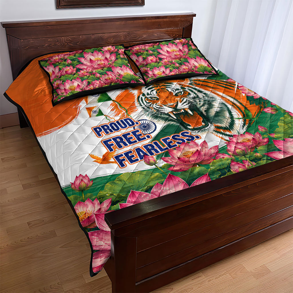 India Proud Free Fearless Quilt Bed Set Bengal Tiger Military Soldier Jets Art