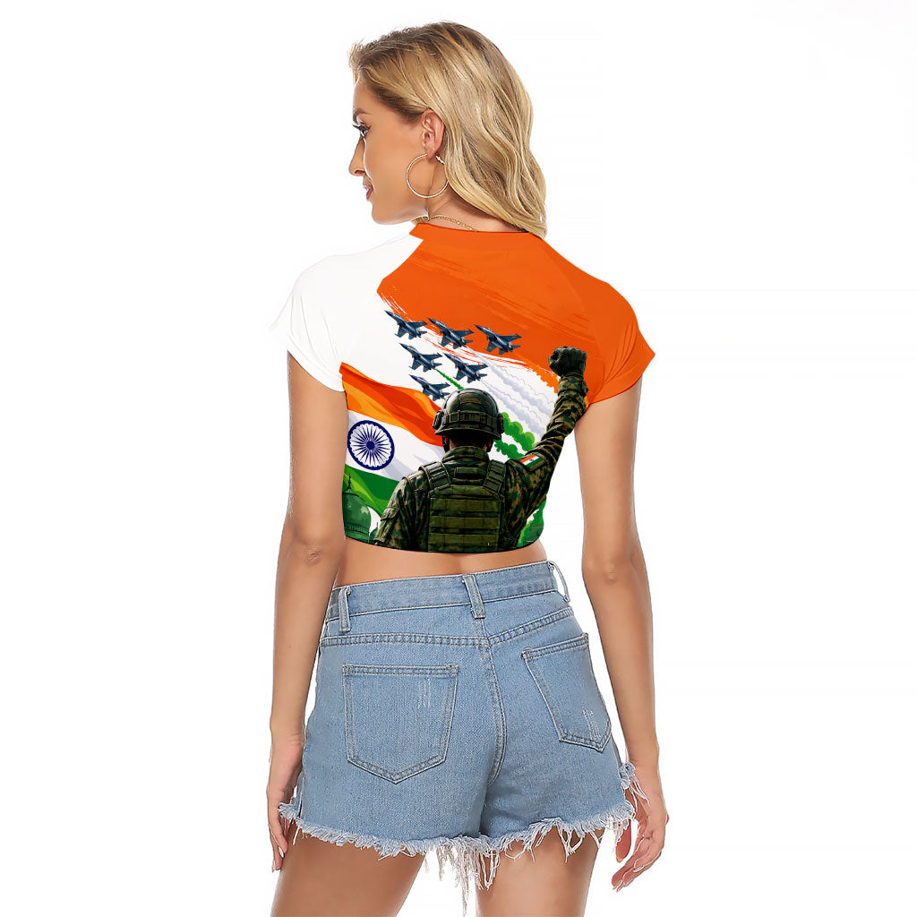 India Proud Free Fearless Raglan Cropped T Shirt Bengal Tiger Military Soldier Jets Art