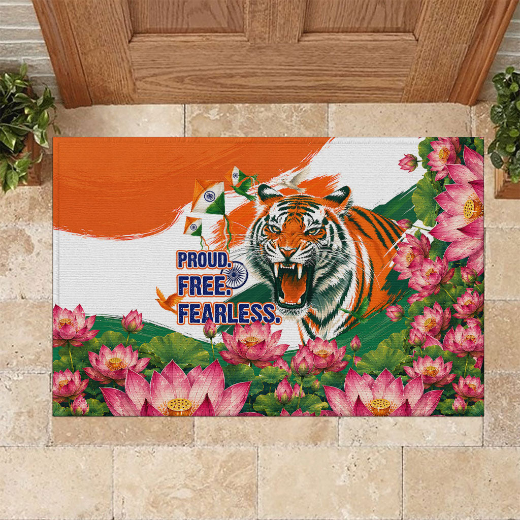 India Proud Free Fearless Rubber Doormat Bengal Tiger Military Soldier Jets Art