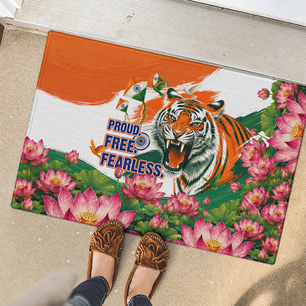India Proud Free Fearless Rubber Doormat Bengal Tiger Military Soldier Jets Art