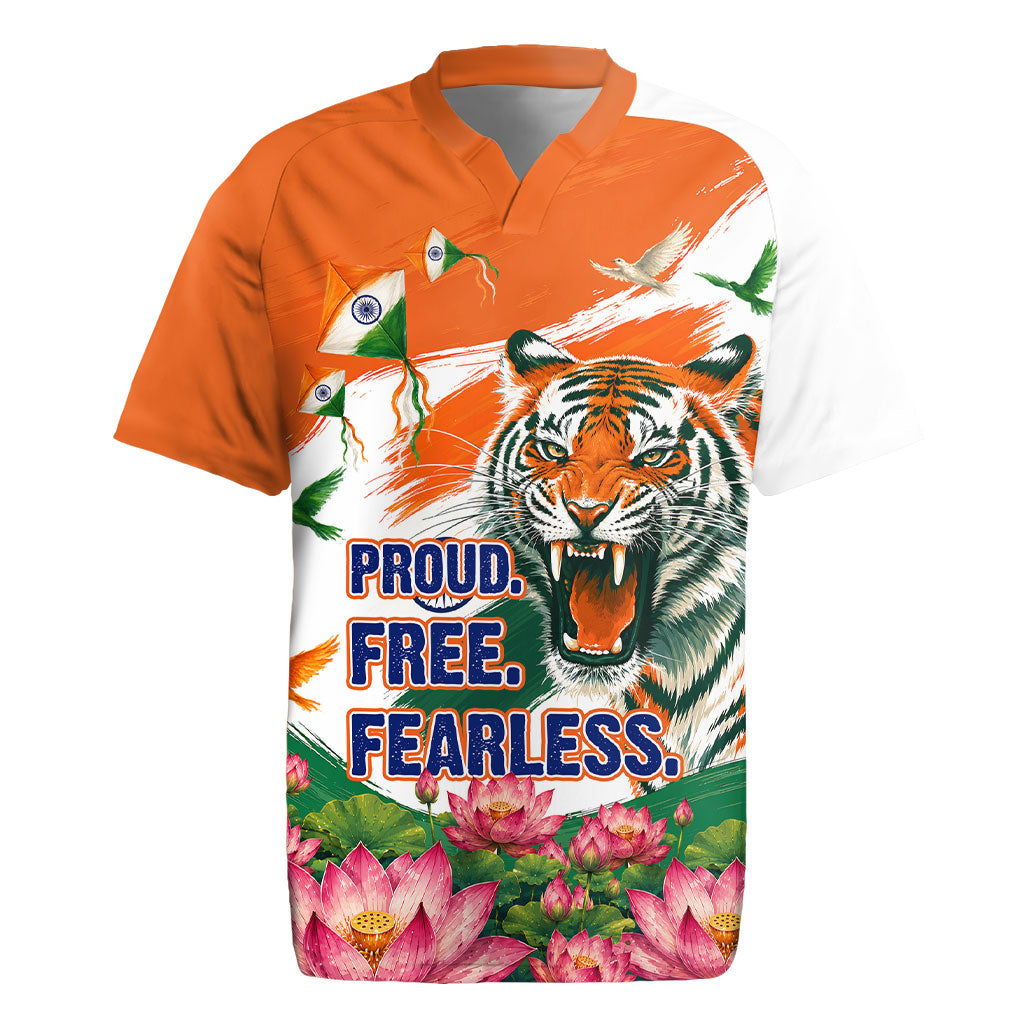 India Proud Free Fearless Rugby Jersey Bengal Tiger Military Soldier Jets Art